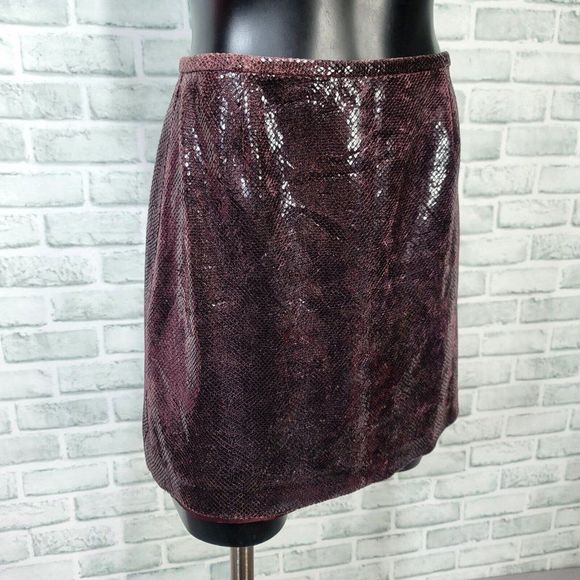 Vintage 90s Cache Womens 4 Dark Burgundy Scale Textured Aline Mini Skirt - Picture 4 of 10